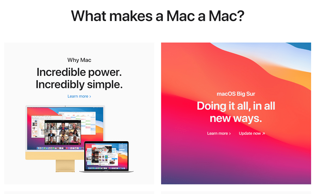 screen capture of Apple's homepage to show their unique selling proposition 