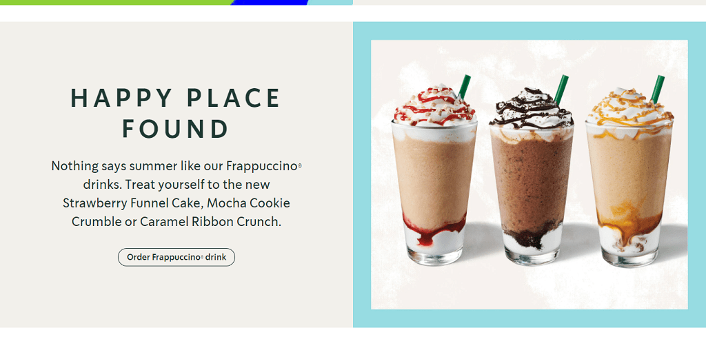 screen capture of Starbuck's homepage to show their unique selling proposition 
